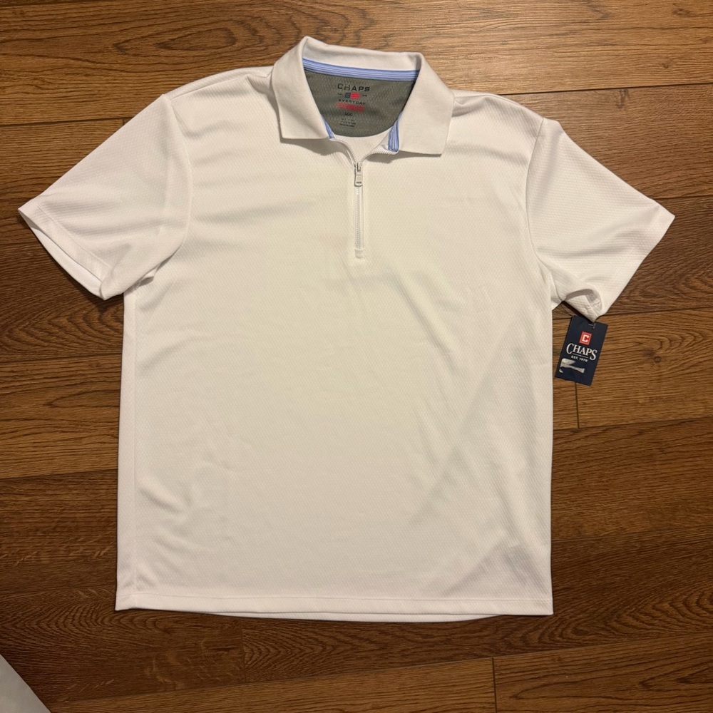 Chaps Everyday Performance Men's White Short-Sleeve Zip Polo with Contrast Trim